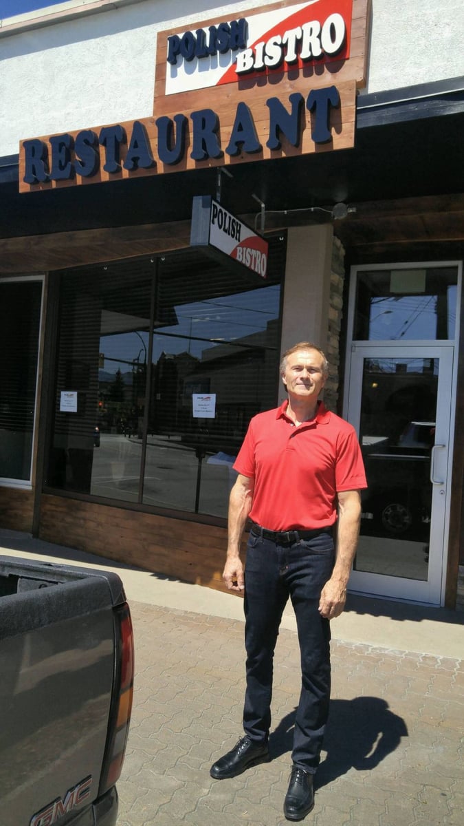 <who>Photo Credit: PentictonNow </who>Walter Hrynkiewicz, along with his wife Alicja, are the proud new owners of the Polish Bistro, which just opened Wednesday at 65 Nanaimo East in downtown Penticton.