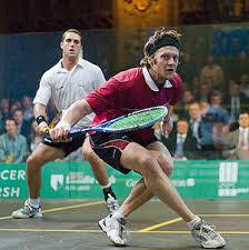 <who>Photo Credit: Facebook Jonathan Power </who>Jonathan Power, a former world champion and greatest squash player in Canadian history, shown here playing former world champion David Palmer, will be playing an exhibition against Viktor Berg, the top-ranked doubles player in the world, next Saturday.