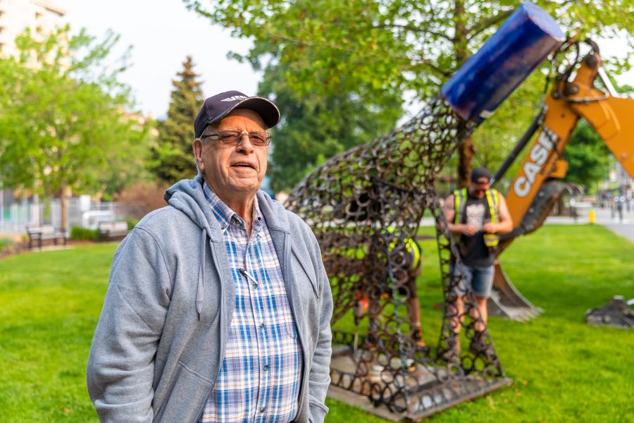 <who>Photo Credit: NowMedia/Gord Goble</who> Artist Jean Ouellon with '1760'