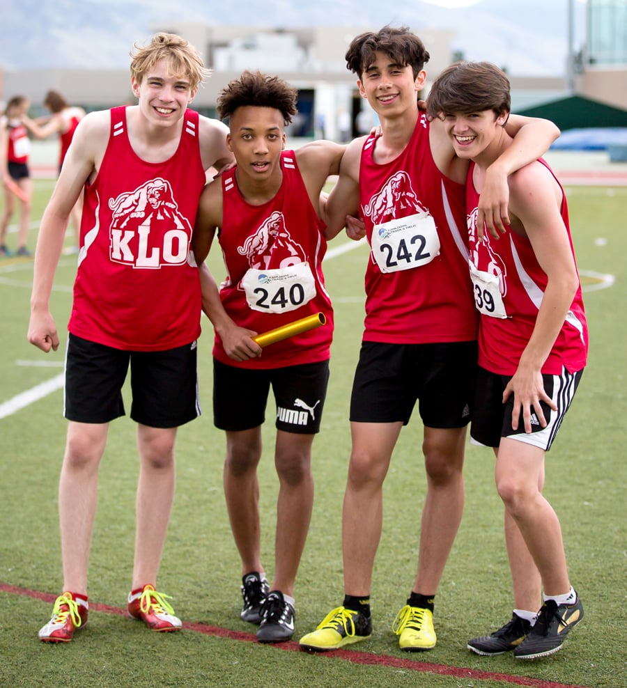 <who>Photo Credit: Candid Apple Photography </who>The KLO Cougars' 4x100 relay team of, from left, Lynden Infanti, Kory Cheese-Clacken, Santino Corbo and Tyson Carr combined to break a 36-year-old record set by a Clearwater foursome.