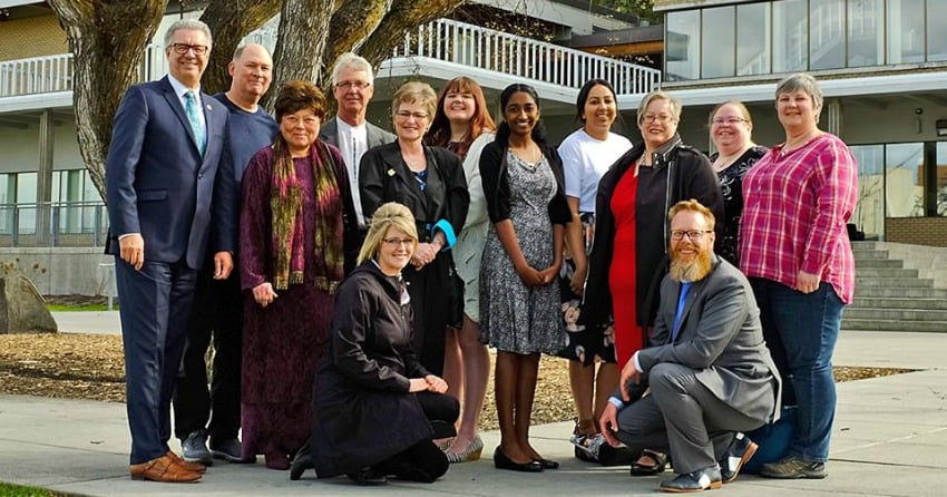 Left to right: Mayor Lyn hall, Jeff Elder, Valerie Giles, Gerry van Caeseele, Chelsea Wallach, Brenda Pearson, Sarah Ash, Shamitha Aravind, Sukhpreet Buttar, Zelda Craig, Dan Watt, Marianne Sprague and Amanda Terry.