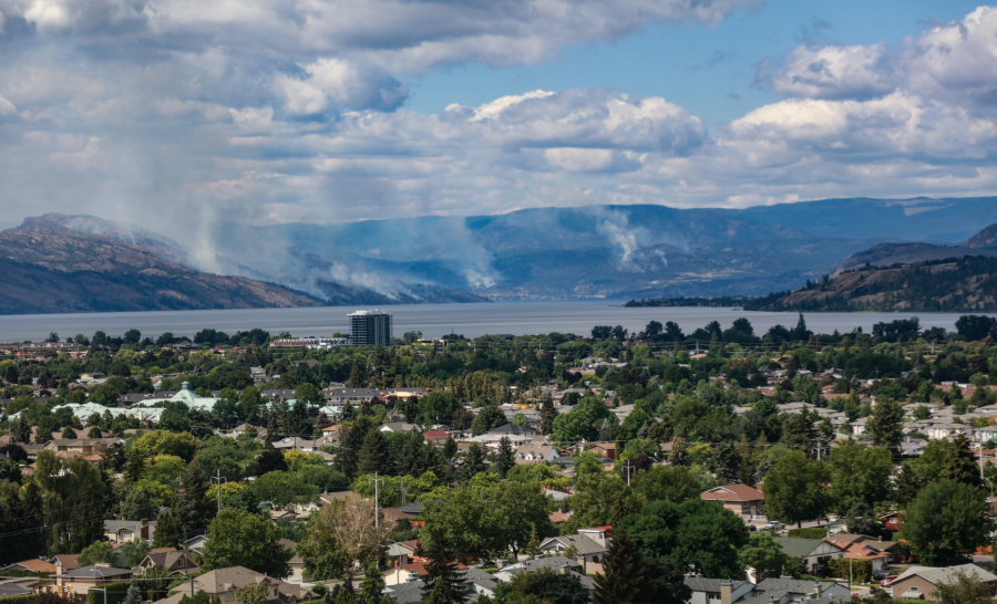 Friday's view of Kelowna looking southwest towards the fires.