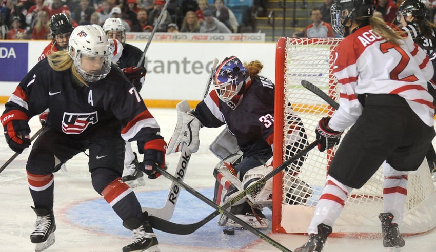 <who>Photo Credit: Lorne White/KelownaNow.com </who>Alex Rigby won the goaltending dual over Emerance Maschmeyer, stopping all 32 shots she faced.