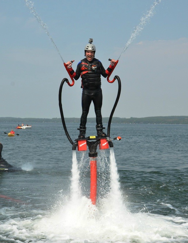 Rick Mercer taking a jetpack for a spin.