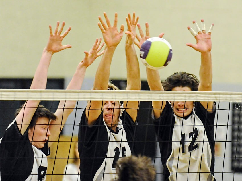 <who>Photo Credit: Lorne White/KelownaNow </who>Three key figures for the George Elliot Coyotes at the B.C. School Sports provincial AA boys volleyball championship tournament will be, from left, Morgan Nichols, Trevor Jones and Fynn McCarthy.