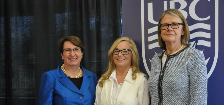 <who> Photo Credit: UBC Okanagan </who> Mary Ann Murphy, centre, who teaches in the Irving K. Barber School of Arts and Sciences and the School of Social Work, was awarded a 2016 Teaching Excellence and Innovation award.