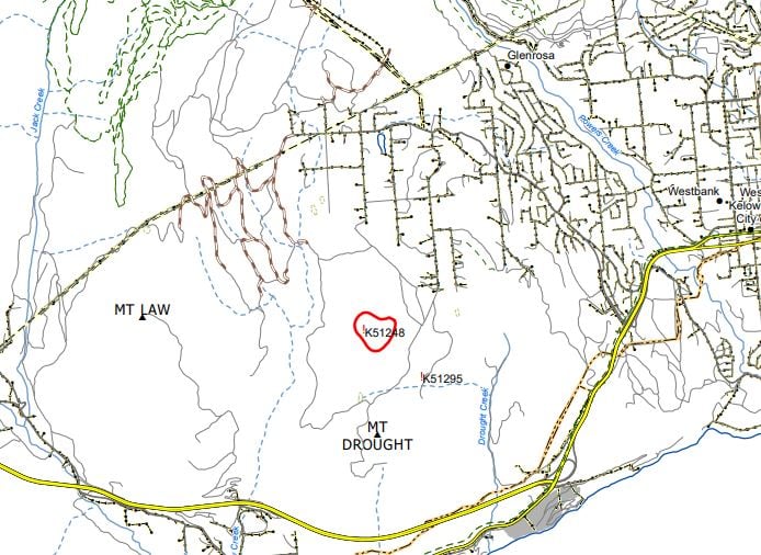 <who>Photo Credit: BCWFS</who>Map of Law Creek fire location