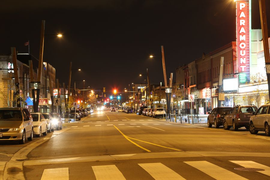 The present-day view down Bernard Avenue.