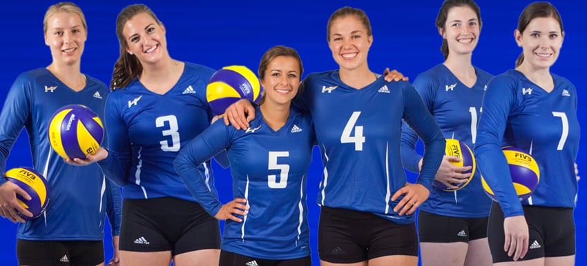 <who>Photo Credit: UBCO Athletics </who>UBCO graduates, from left, Katy Klomps, Kate DeJong, Kailin Jones, Chandler Proch, Katie Wuttunee and Brianna Beamish.