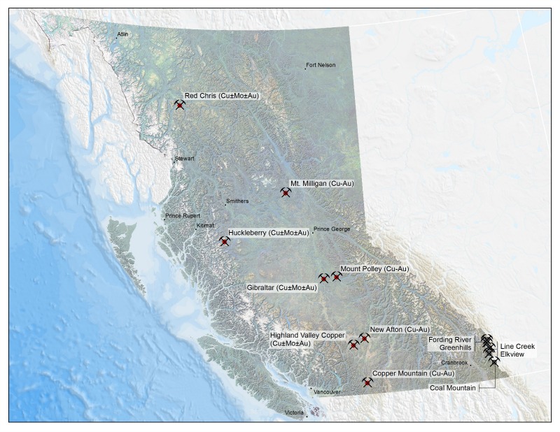 <who> Photo Credit: Government of British Columbia </who> Map of the mines across the province.