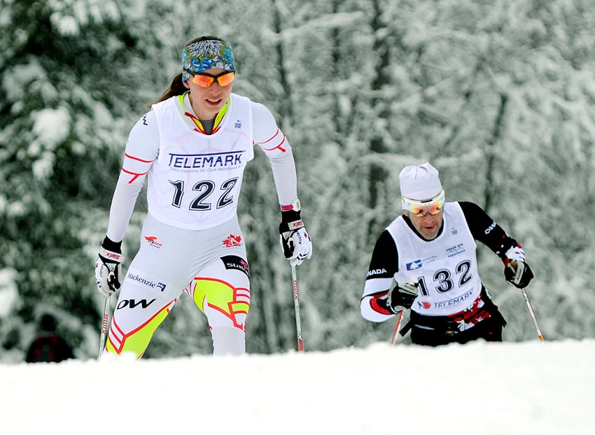 <who>Photo Credit: Lorne White/NowMedia </who>Alysson Hamilton of Larch Hills was first among the women racers in the Apple Loppet's skiathlon.