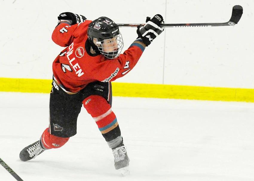 <who>Photo Credit: Lorne White/KelownaNow </who>Lucas Cullen of Kelowna is still in Calgary trying to catch on with the WHL Hitmen.
