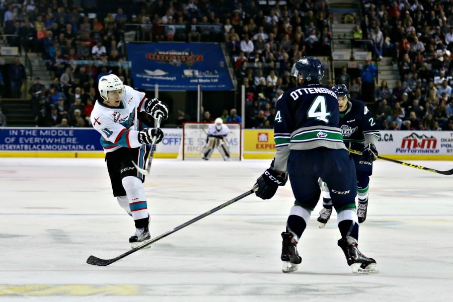 <who>Photo Credit: KelownaNow</who>Players that haven't seen much ice time in postseason, including rookie Jordan Borstmayer, stepped up their game on Friday night.