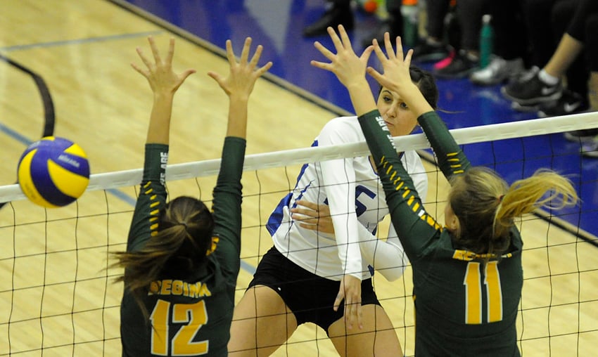 <who> Photo Credit: Lorne White/KelownaNow.com. </who>Siobhan Fitzpatrick of Kelowna made a powerful impact in the opening set of the UBCO Heat's 2015 debut victory over Regina. 