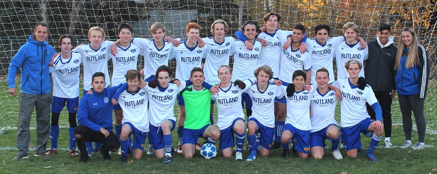 The Rutland Voodoos claimed their second straight Okanagan Valley senior AAA soccer title and third in four years with a 2-1 shootout victory in title match over the Mt. Boucherie Bears on Wednesday. Members of the team are, from left, front: Antonio Duplessis (coach), Connor Schneider, Zack MacInnes, Eric Dueck, Wesley Turcot, Zak Howell, Andres Velez, Victor Brocal and Carson Martin. Back: Jeff Balkenhol (coach), Eric Harrison, James Harris, Kai Hagen, Keegan Wight, Eric Dekergommeaux, Ethan DeKruif, Bernardo Rosenthal, Kaden Peters, Adam Moutti, Dylan Robles, Skyler Petty, Jayden Boparai and Jen Starling (coach).