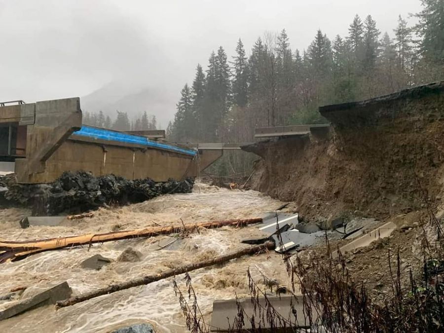 <who>Photo Credit: Linda Corscadden</who>The southbound lanes of the Coquihalla Highway have been completely washed out near Othello Tunnels.