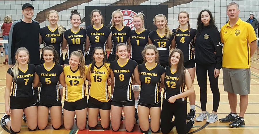 <who>Photo Credit: Contributed </who>The Kelowna Owls captured their 13th straight Okanagan Valley senior AAA girls volleyball championship with a win over the Okanagan Mission Huskies in the final. Members of the championship team are, from left, front: Makayla Savege, Sydney Hope, Sarah Barnacki, Hannah Pagliaro, Sophie Lachapelle, Thea Gremmen and Jenna Bain. Back: Vern Ward (coach), Jaala Ward, Sarah Hall, Amelia Anderson, Madelyn Hettinga, Karleigh Podolsky, Jenna Holland, Hannah Greene, Sam Temme and Kelly Hettinga (coach).