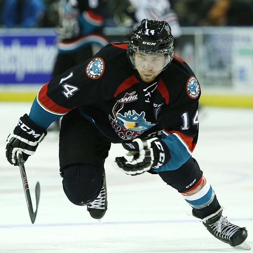 Rourke Chartier, drafted by the San Jose Sharks in the fifth round (149th) of the 2014 NHL Draft, will attend the Sharks' camp again this fall. <br>Photo: KelownaNow.com