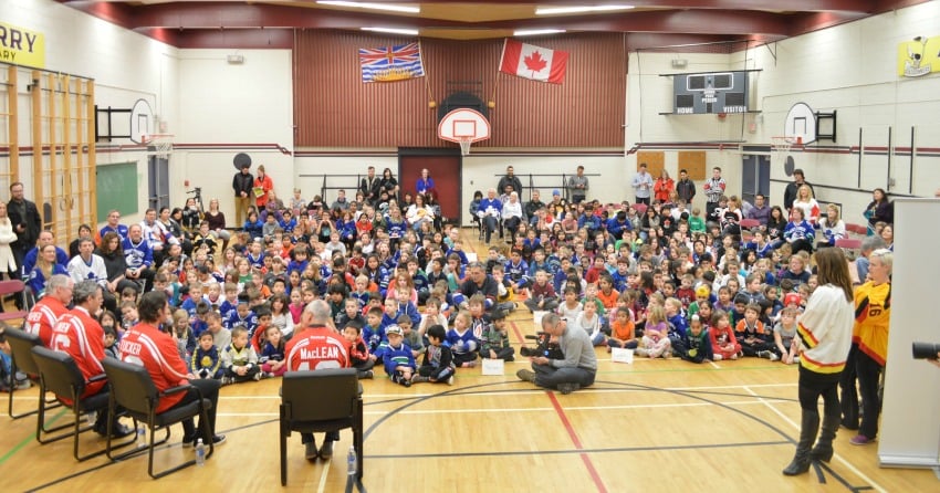 <who>NowMedia file photo</who> Hockey Day in Canada visits A.E. Perry elementary in 2016.