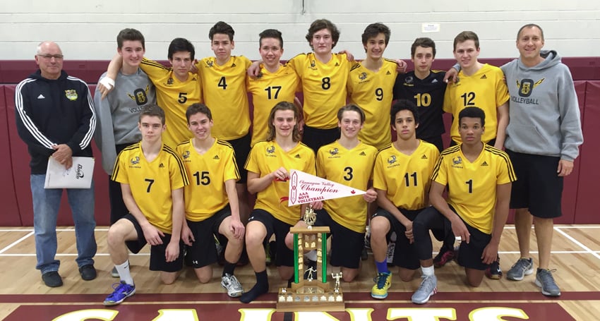 <who>Photo Credit: Contributed </who>The Kelowna Owls captured a sixth straight Okanagan Valley senior AAA boys volleyball championship in Kamloops on the weekend. Members of the team ranked No. 1 going into the B.C. School Sports provincial tournament in Langley are, from left, front: Nathan Smawley, Chris Mitchell, Josh Liegman, Grayson McMillan, Keyshon Jackson and Matt Cespedes. Back: Rod Belinski (assistant coach), Justin Peleshytyk, Connor White, Kyle Butchart, Josh Hilverda, Ryan Samuelson, Spencer Doody, Matt Bernacki, Aidan Van Dam and Mike Sodaro (head coach).