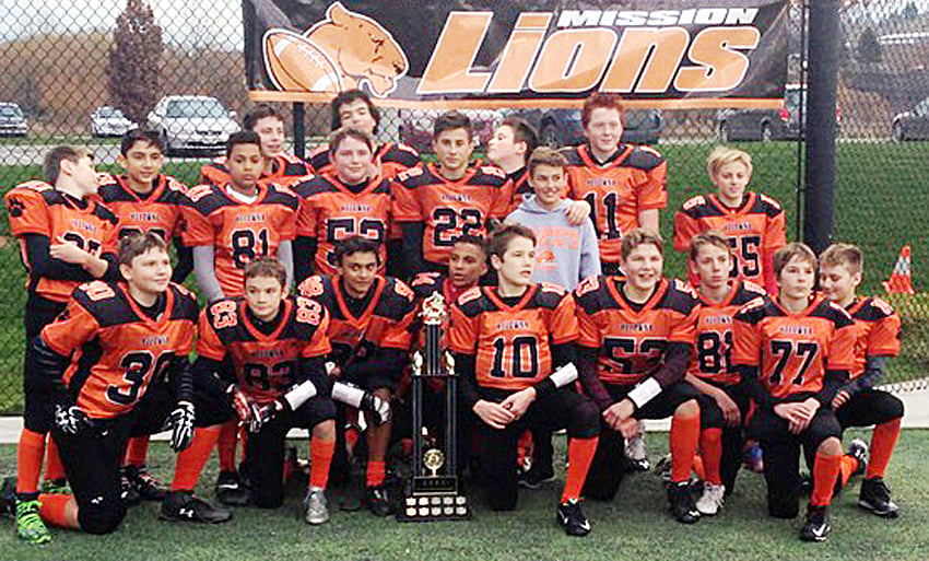 <who.Contributed </who>The Kelowna Lions won all three games at the B.C. Community Football Association junior bantam provincial championship tournament in Kamloops to complete a perfect season (13-0). Members of the championship team are, from left, front: Jack Marsland, Noah Gross, Aidan Vint, Tariq Brown, Nate Beauchemin, Jacob Wojciechowski , Carter Lewis, Liam McAusland and Wyatt Sorenson. Middle: Xander Kennedy, Jackson Saini, Jaydee Huston, Everett Schmuland, Risto Zimmer, Jack Nyrose and Tristan Olexiuk. Back: Hunter Trca, Dylan McBratney, Joey Howorko and Bronte Gallo 
