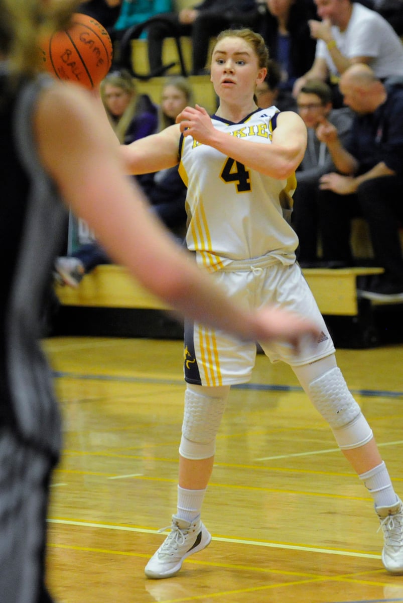 <who>Photo Credit: Lorne White/KelownaNow </who>The Huskies' Jenna Robinson scored 13 points in the Valley final against South Kamloops.