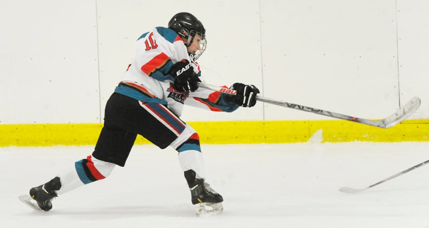 <who>Photo Credit: Lorne White/NowMedia</who>Makayla Boback follows through on a shot in the Rockets' 1-1 tie with the Abbotsford Ice.
