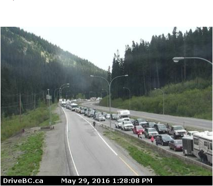 Traffic is backed up at the Coquihalla Summit along Highway 5.