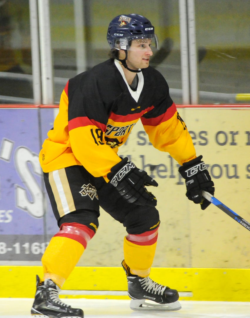 <who>Photo Credit: Lorne White/KelownaNow </who>Marcel Fuchs' hat trick and game-winning goal in overtime led Sparta in Game 1 of the series.