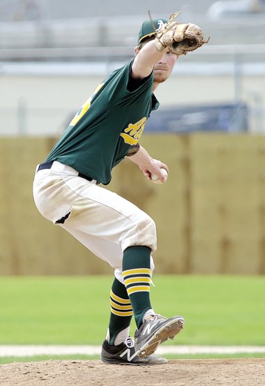 <who>Photo Credit: Lorne White/KelownaNow </who>The A's Ethan Soroka delivers in final weekend game.