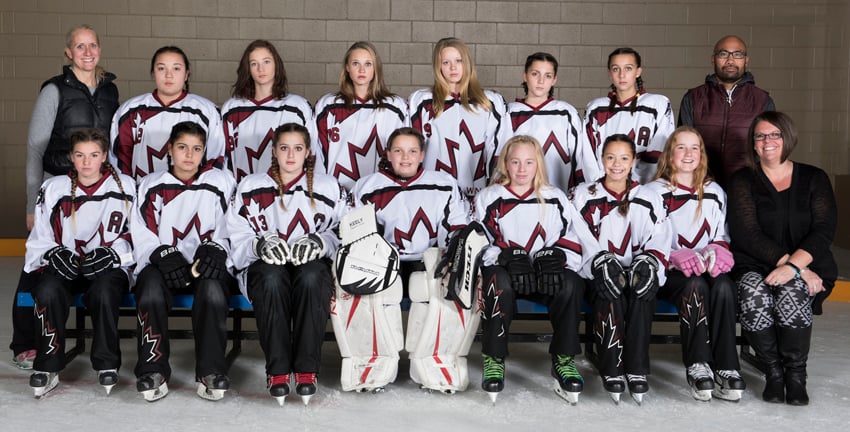 <who>Photo Credit: Contributed </who>The Kelowna Rage will vie for a Ringette BC provincial championship this weekend in Surrey. Members of the Thompson Okanagan Ringette League are, from left, front: Brooklyn Piche, Talia Russouw, Nigella Russel, Brooke Driscoll, Madysin Martin, Allison Koebel, Olivia Milaney ,Lesley Driscoll (manager) Back: Kelley Taylor (assistant coach), Yui Stadnichuk, Alexei Jensen, Georgia MacDonald, Skylar Ray, Amelia Russo, Shae Taylor and Wayne Wong (head coach) Missing: Kaila Summerfelt