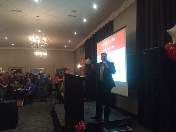 <who> Photo Credit: United Way TNC Twitter </who> New Campaign Chair Joshua Knaak addresses the crowd on Wednesday evening.