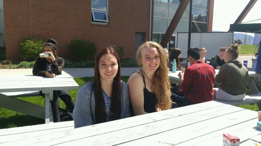 <who>Photo Credit: PentictonNow </who>Penticton Secondary School students Marija Sulamun (left) and Kristen Anderson were among 200 Grade 11 and 12 students from across the region to participate in the Experience OC event at Okanagan College's Penticton campus on Tuesday. Both young students said they thoroughly enjoyed the experience.