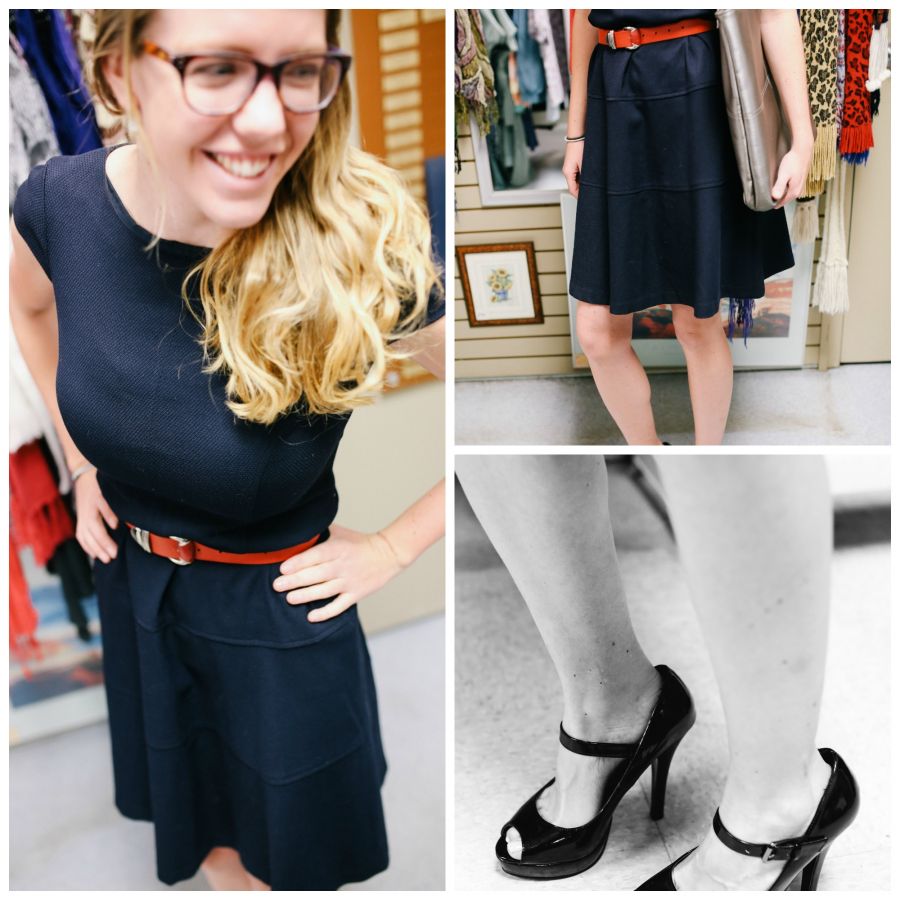 Outfit: Dress - $5.00, Belt - $2.00, Shoes - $8.50, Bag $2.00