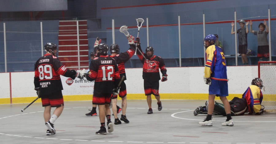 <who> Photo Credit: NowMedia </who> A familiar sight of the Raiders celebrating a goal being scored. 