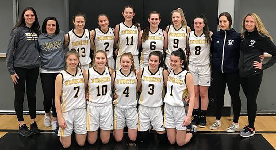 The eighth seed going into the 70th annual B.C. senior AAA girls championship tournament, the Okanagan Mission Huskies will also be playing in their first-ever provincial event at that level. Members of the team are, from left, front: Jordyn Elliot, Devon Felt, Jenna Robinson, Melaina Corrado and Olivia Macdonald. Back: Emma Parmar (assistant coach), Meghan Faust (head coach), Alessia Silvi, Jordan Bury, Makenna Jacklin, Jordan Robb, Lily Pink, Stef Young, Emily Zylyk and Cassidy deVeer (assistant coach).