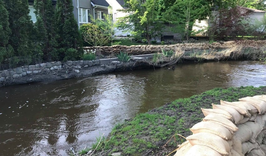 <who>Photo Credit: KelownaNow</who>Mill Creek at the Buckland Avenue on May 12, 2018.