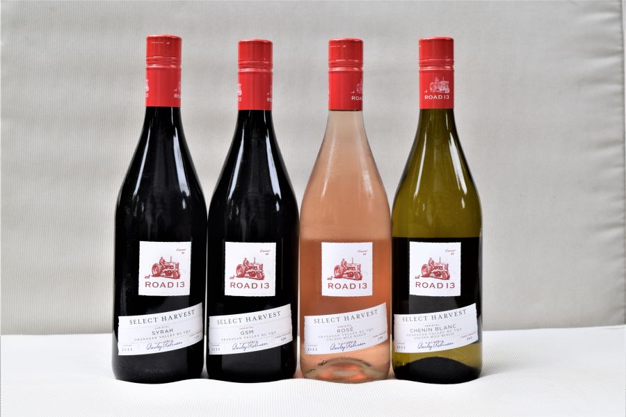 </who>Road 13's Select Harvest portfolio includes, from left, 2020 Syrah ($40), 2020 GSM (Grenache-Syrah-Mourvedre) ($45), 2022 Rose ($28) and 2022 Chenin Blanc ($28).