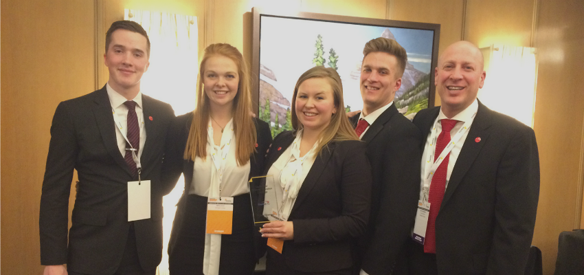 The second Enactus Team took home first in the Capital One Challenge. From L to R: Cam Starcheski, Abbey Jones, Hannah Griffin, Darren Gillespie, Devin Rubadeau (Faculty Advisor).