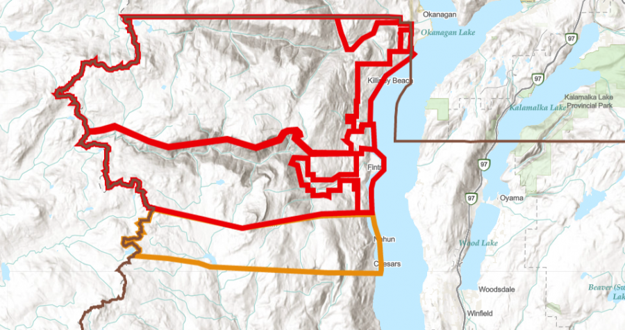 <who> Photo credit: CORDE </who> Evacuation orders in red, alerts in orange.