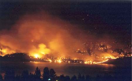 <who> Photo Credit: City of Kelowna. </who> The Okanagan Mountain Park fire of 2003. 