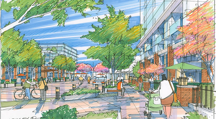 <who> Artist Rendering </who> Artist rendering on Central Green on Harvey and Richter