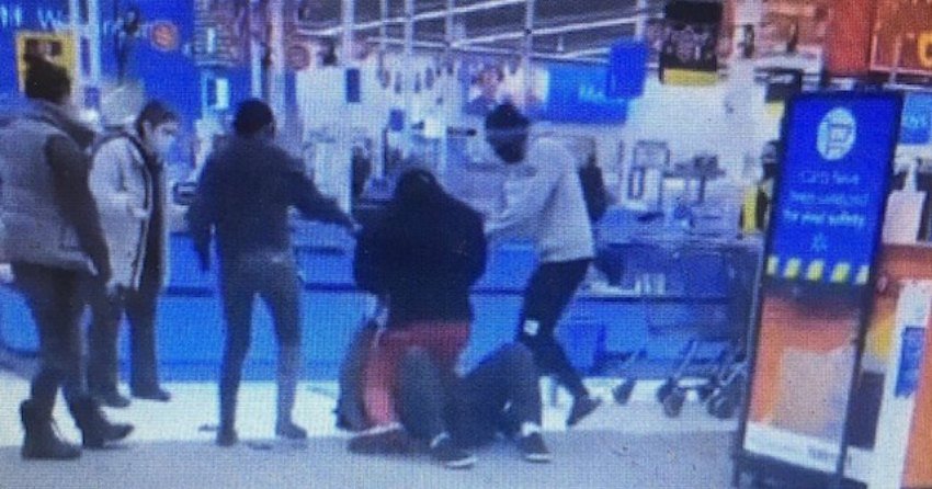 <who> Photo Credit: Facebook. </who> A screen grab from a Facebook video, since taken offline, that claims to show the Nov. 25 attack at a Walmart in Dawson Creek, BC. 