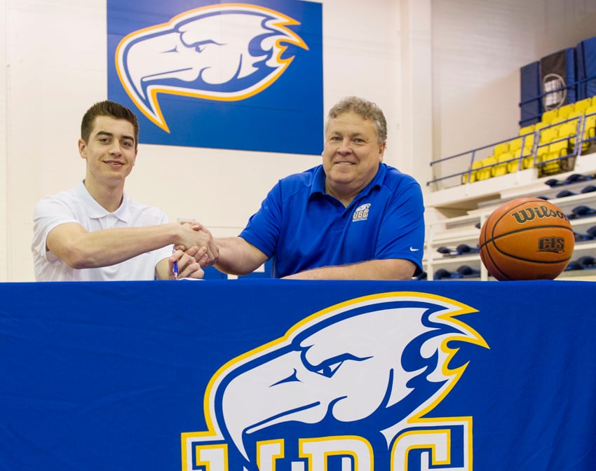 <who>Photo Credit: UBC Athletics </who>Mason Bourcier met with UBC Thunderbirds' head coach Kevin Hanson today at the Point Grey campus.