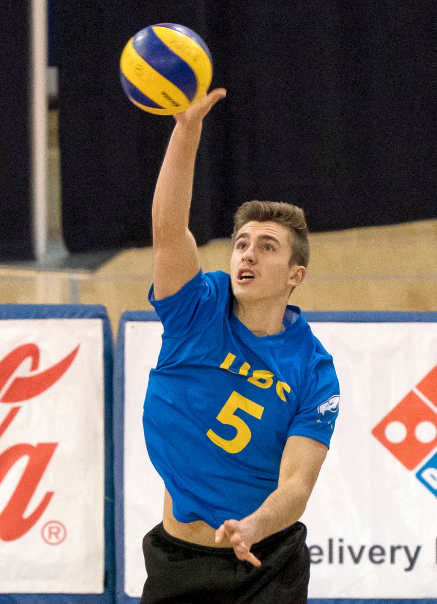 <who>Photo Credit: Rich Lam/UBC Thunderbirds </who>Jeremy Bednar, a Mt. Boucherie Bears grad, in his first year as a libero with Thunderbirds.