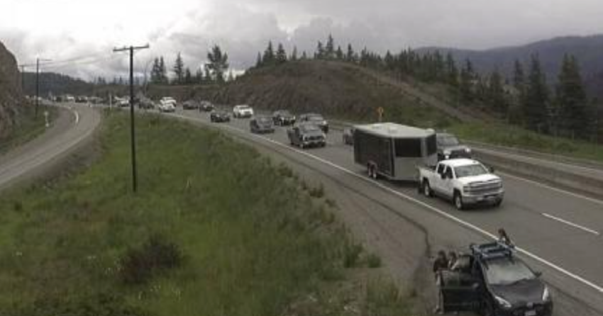 <who> Photo Credit: BC Highway Cams </who> Looking north at Larson Hill on the Coquihalla at about 2:45 pm on July 3.