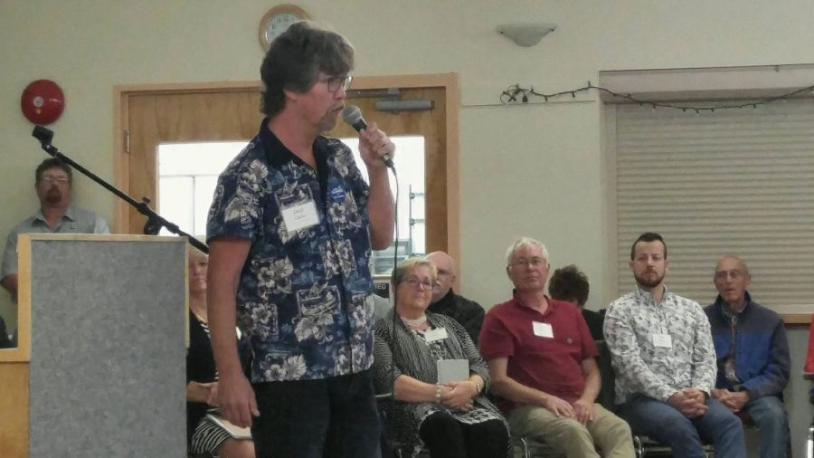 Recently retired business owner Darryl Clarke is shown speaking at a recent all-candidates forum that featured most of the 24 candidates seeking one of the six seats on Penticton Council in the Oct. 20 municipal election.
