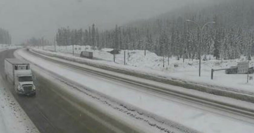<who>Photo Credit: DriveBC</who>Hwy 5 northbound at Zopkios Rest Area, near the Coquihalla Summit looking north. 