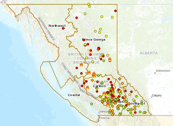 330 new wildfires have started in BC over the last week
