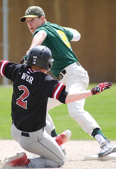 <who>Photo Credit: Lorne White/KelownaNow </who>Dylan Faulkner leads the A's in average and RBI.